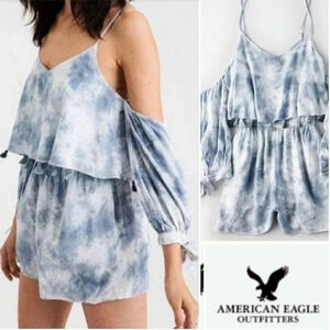 American Eagle Tie Dye Tassel Cold shoulder Romper NWT XS